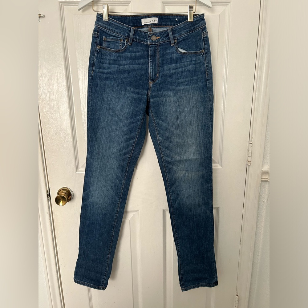 LOFT Mid Wash Skinny Jeans in Blue Denim